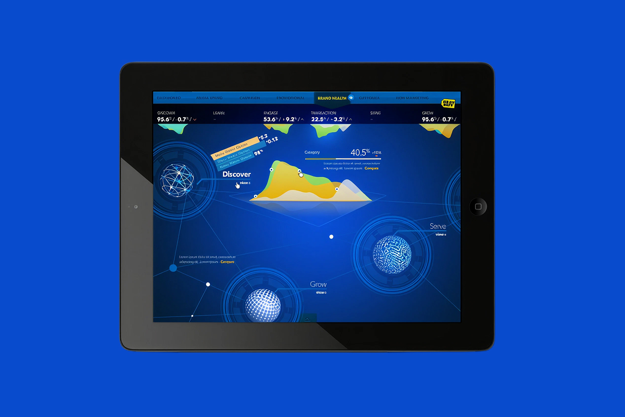 Best Buy Reward Zone Brand Health dashboard, landscape view of the Discover, Grow, Serve chart