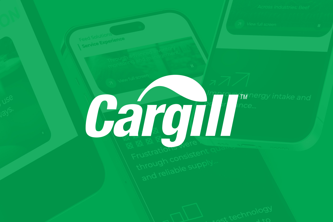 Cargill Branded Feed logo lockup over the site's mobile screens