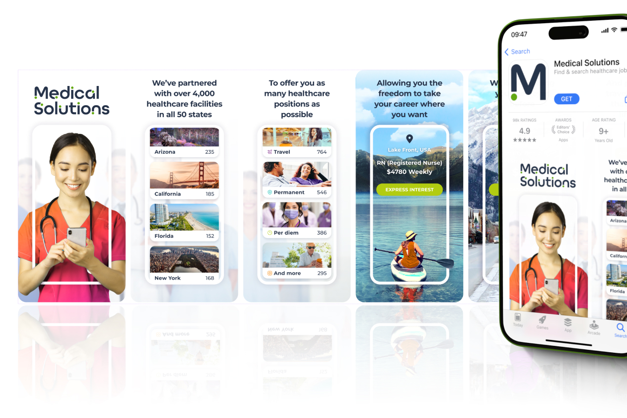 Medical Solutions partner network of over 4,000 healthcare facilities shown across tablet and phone