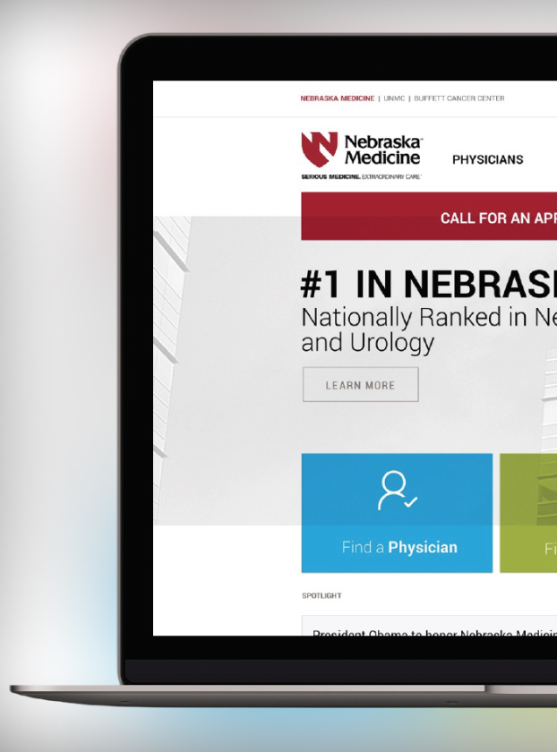 Nebraska Medicine Physicians page shown on laptop