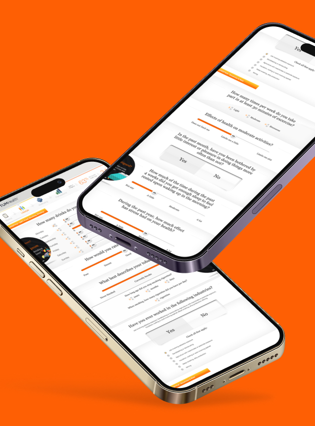 OptumHealth eSync Health Portal health assessment questionnaire shown on two phones