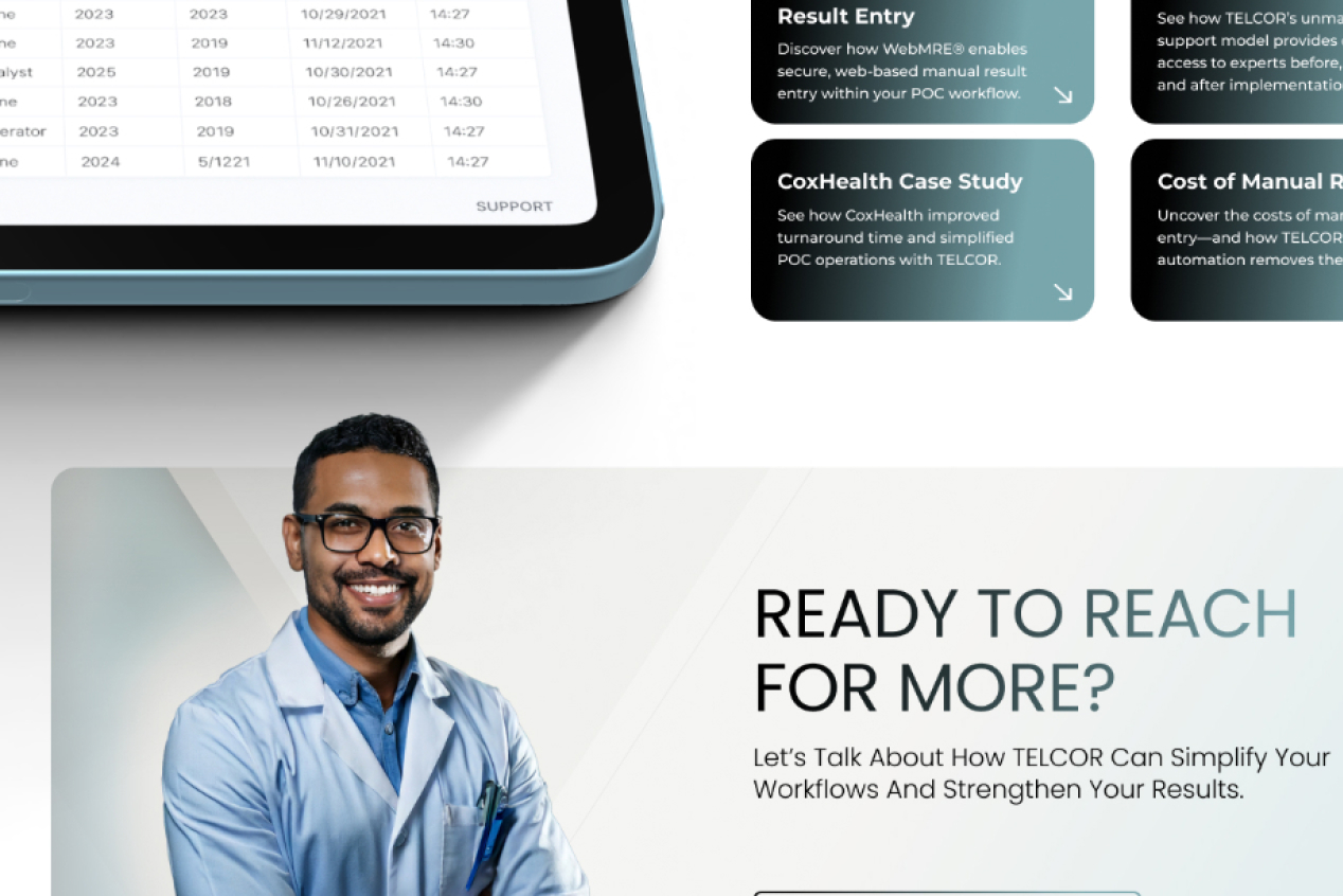 Telcor resources and Ready to Reach for More CTA section on tablet